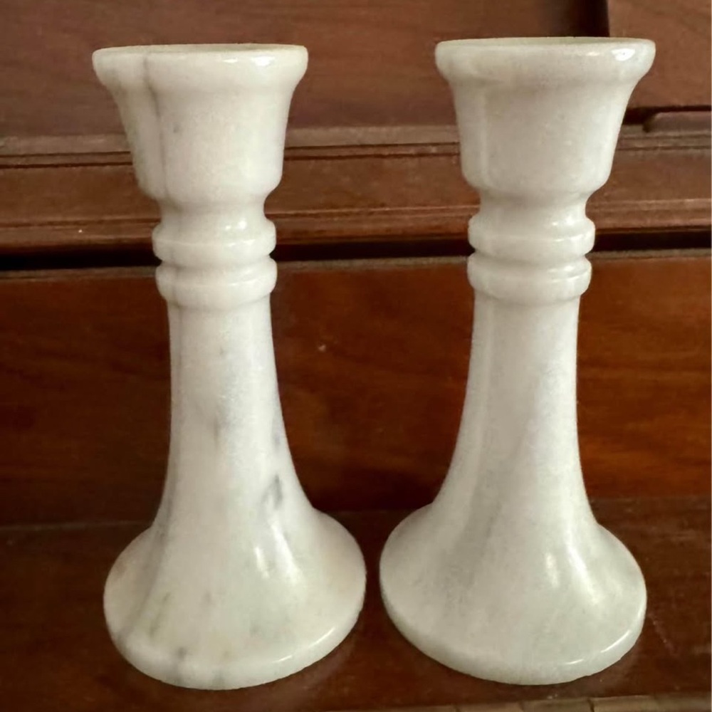 Elegant White Marble Candle Holders